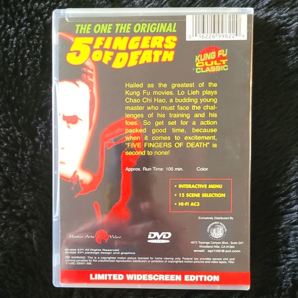 5 Fingers of Death DVD Movie Kung-Fu Limited Wide-screen Edition Shaw Brothers - Picture 2 of 2